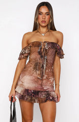 Aurelia Off Shoulder Mini Dress Antique Bloom