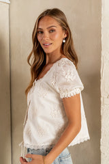Hadley Embroidered Blouse in Cream