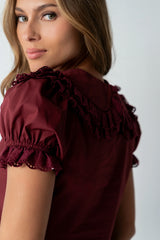 Chrissy Lace Trim Blouse in Burgundy