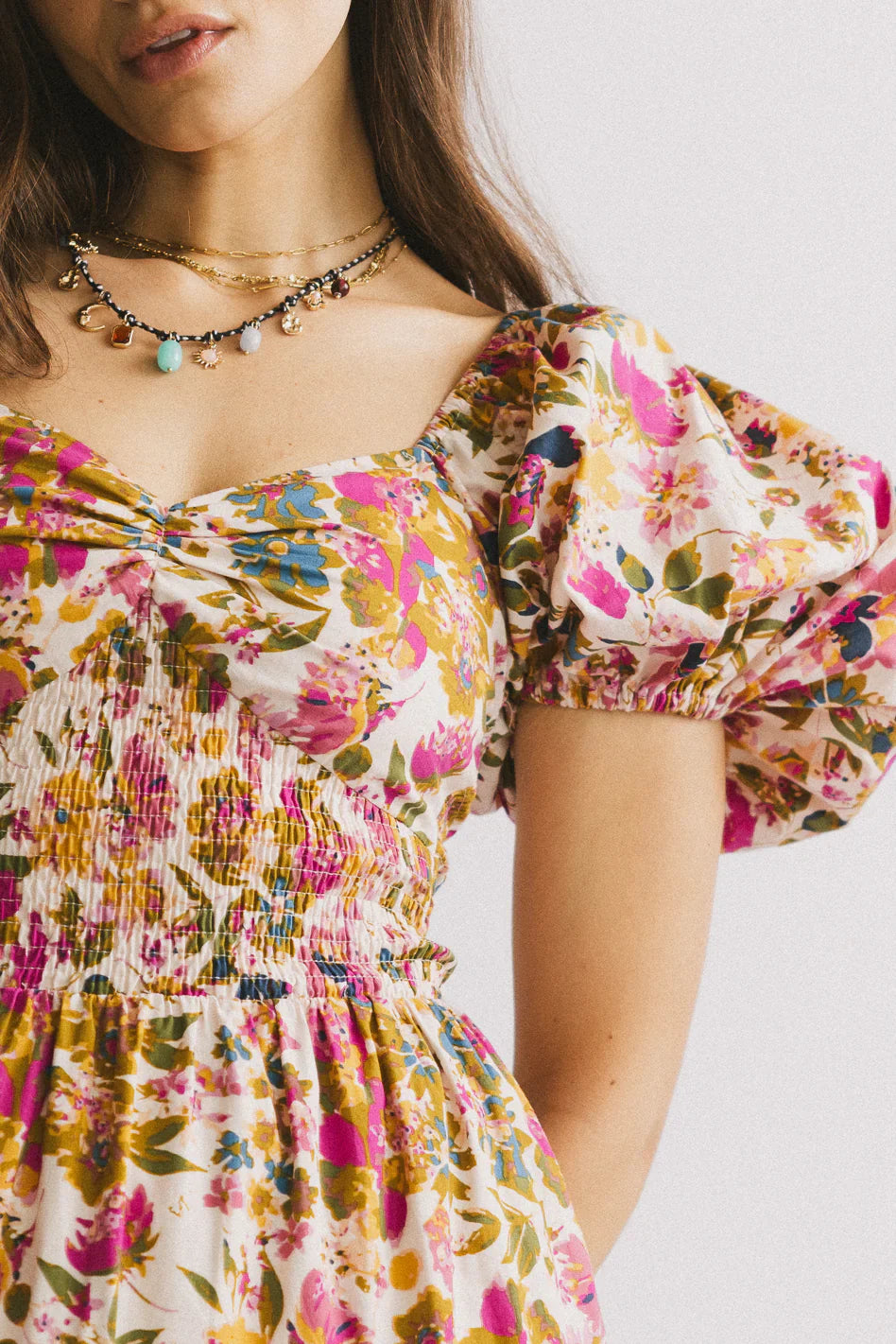 Robbie Floral Midi Dress in Pink