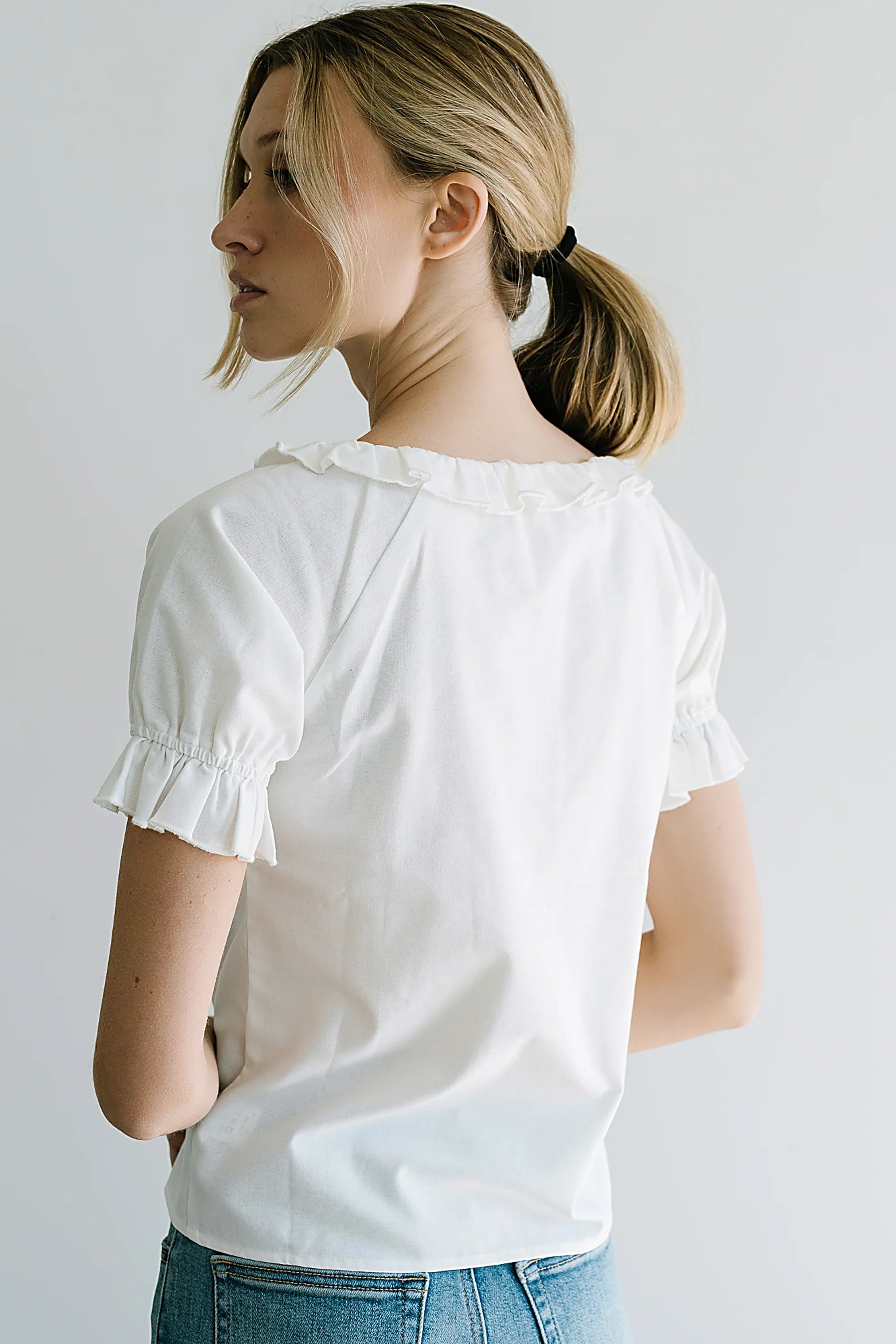 Connie Ruffle Blouse in Cream