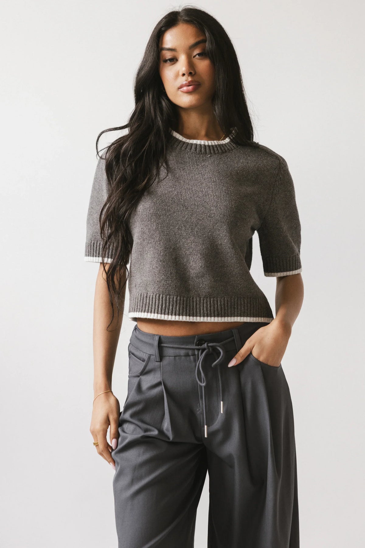 Rumple Contrast Top in Charcoal