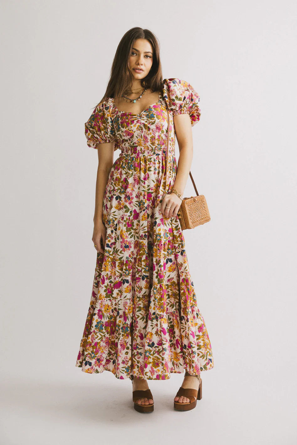 Robbie Floral Midi Dress in Pink