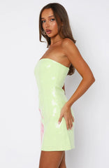 Make Up My Mind Sequin Mini Dress Lime Spritz