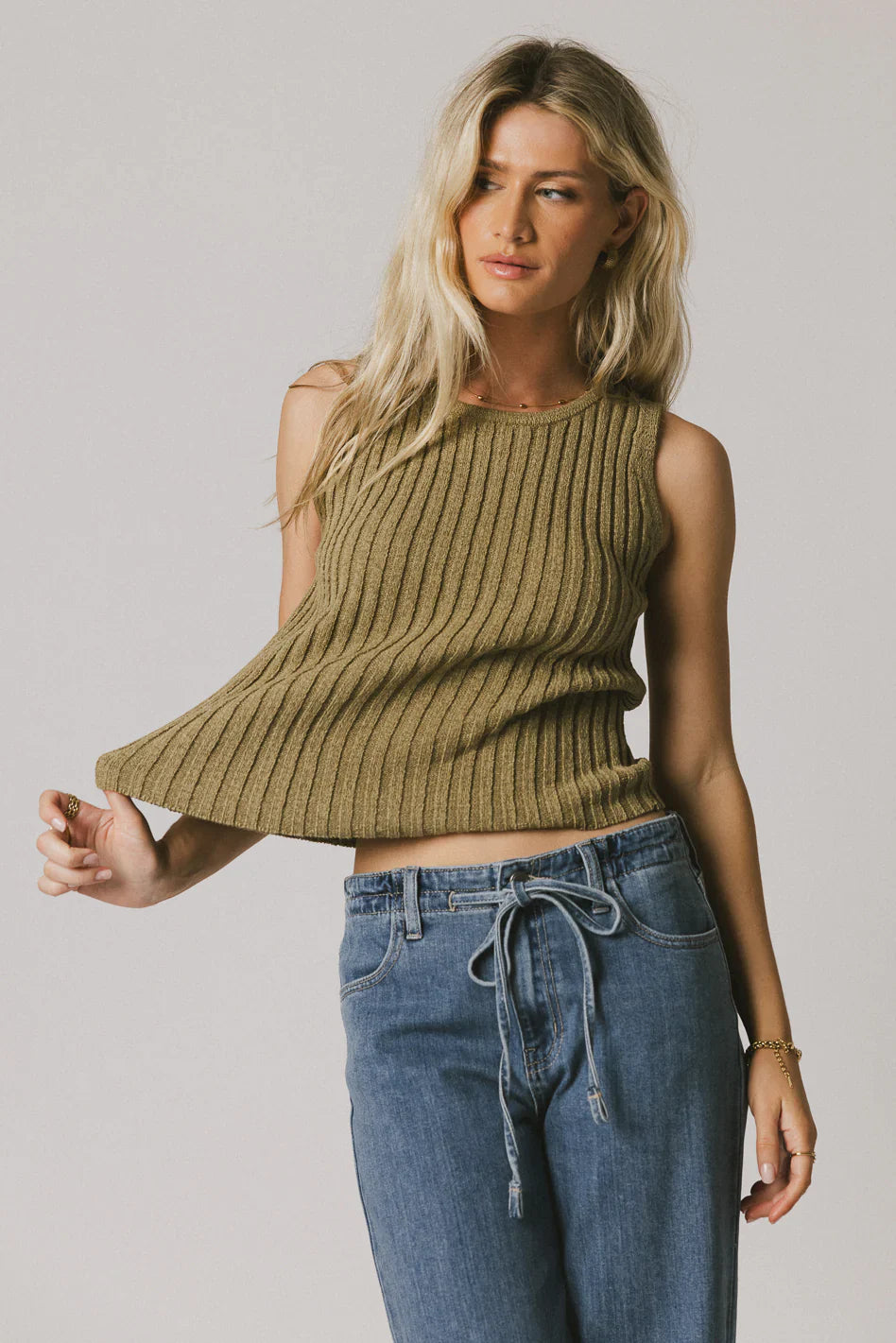 Riley Ribbed Top in Olive
