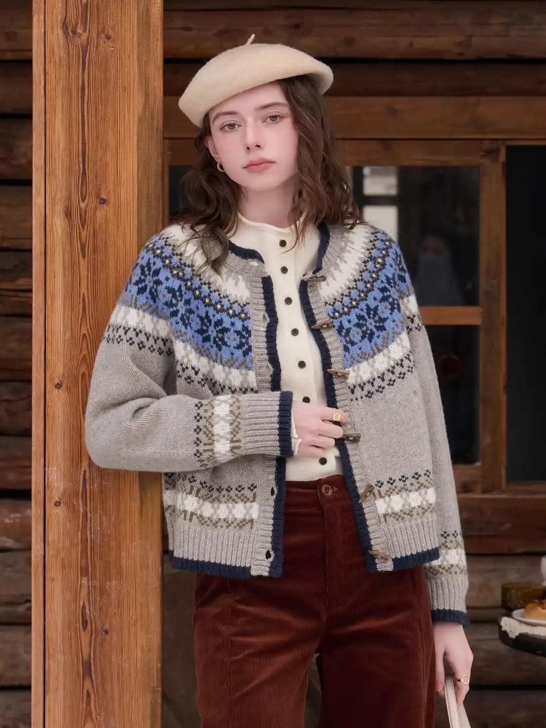 Elyse Round Neck Fair Isle 100% Wool Cardigan