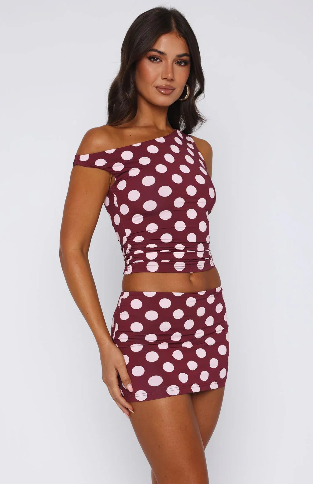 Late Nights Mini Skirt Burgundy Polka Dot