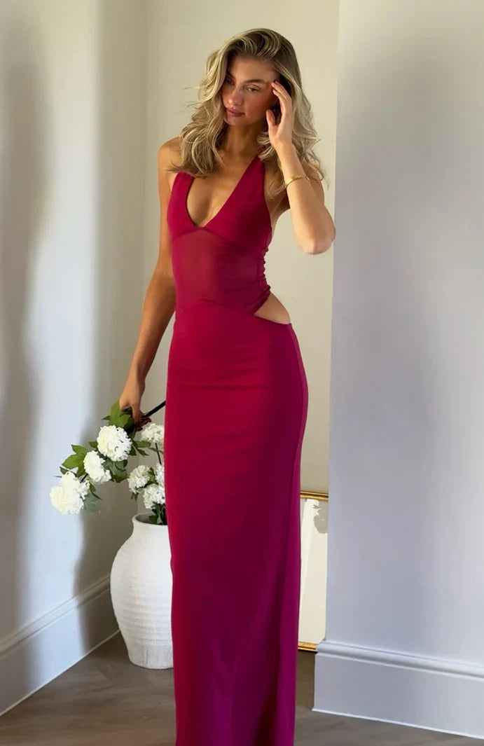 No Notes Needed Halter Maxi Dress Cherry