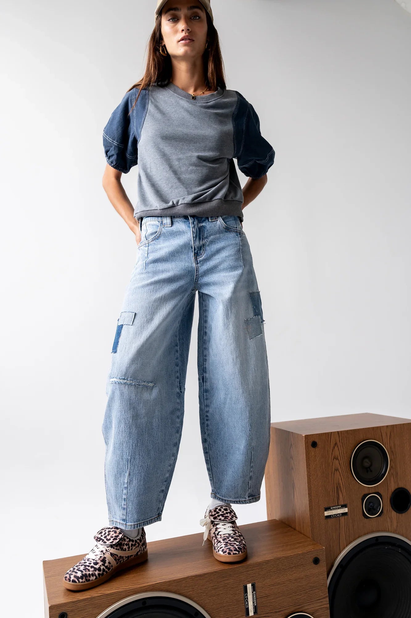 Rory Contrast Top in Denim