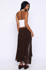 Starry Eyed Sequin Midi Skirt Chocolate