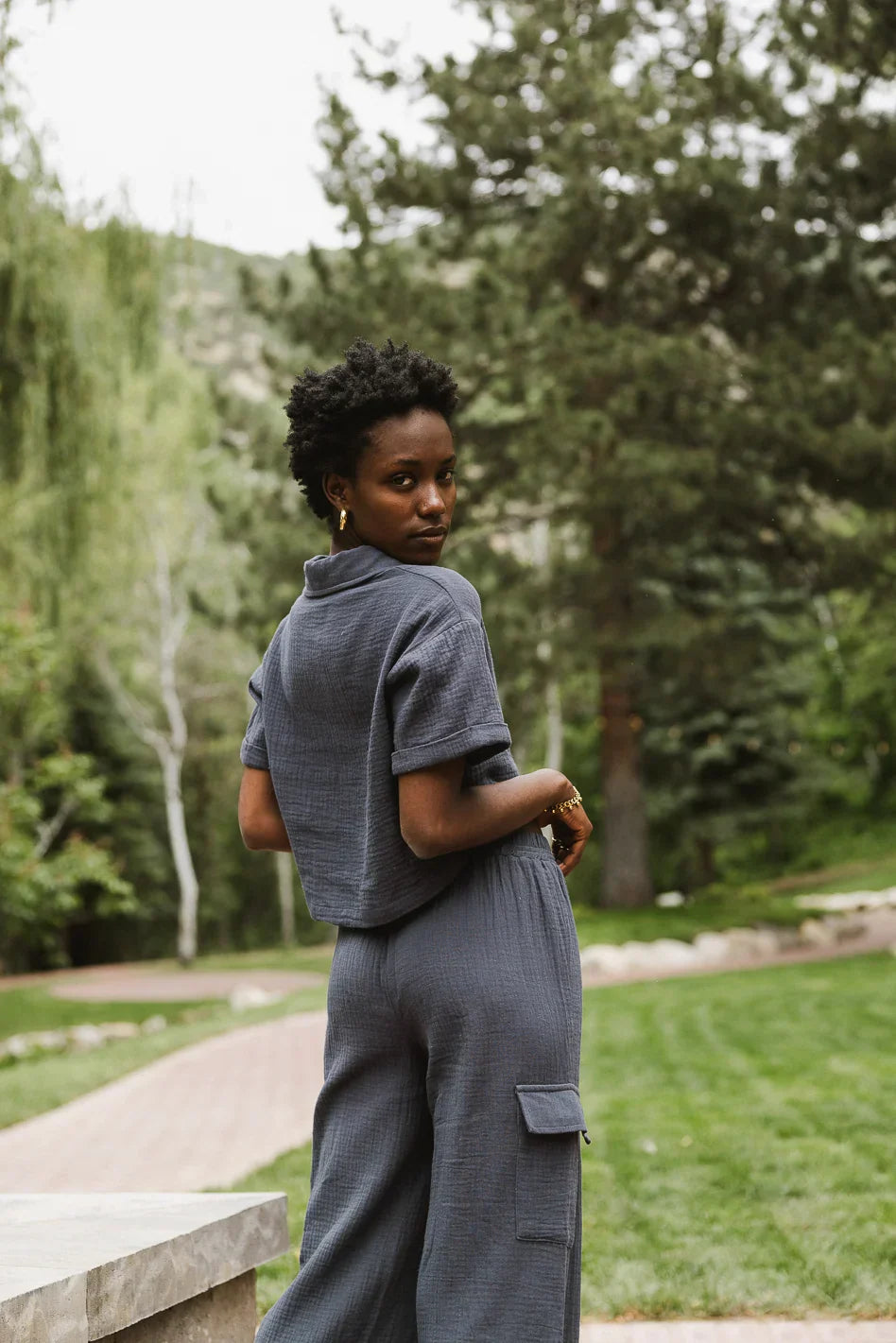 Benji Cotton Gauze Top in Slate Blue