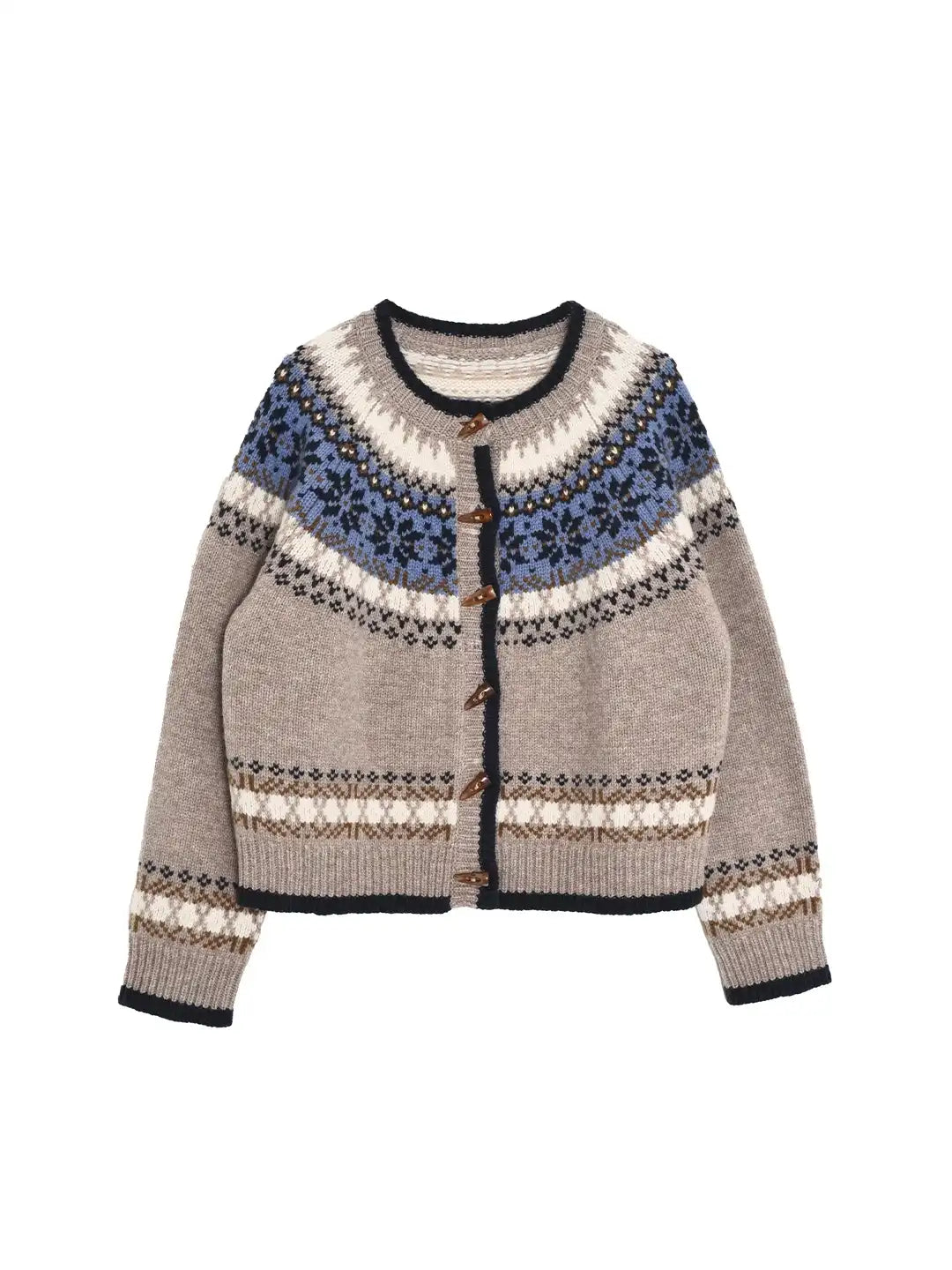 Elyse Round Neck Fair Isle 100% Wool Cardigan