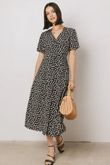 Malik Floral Midi Dress in Black