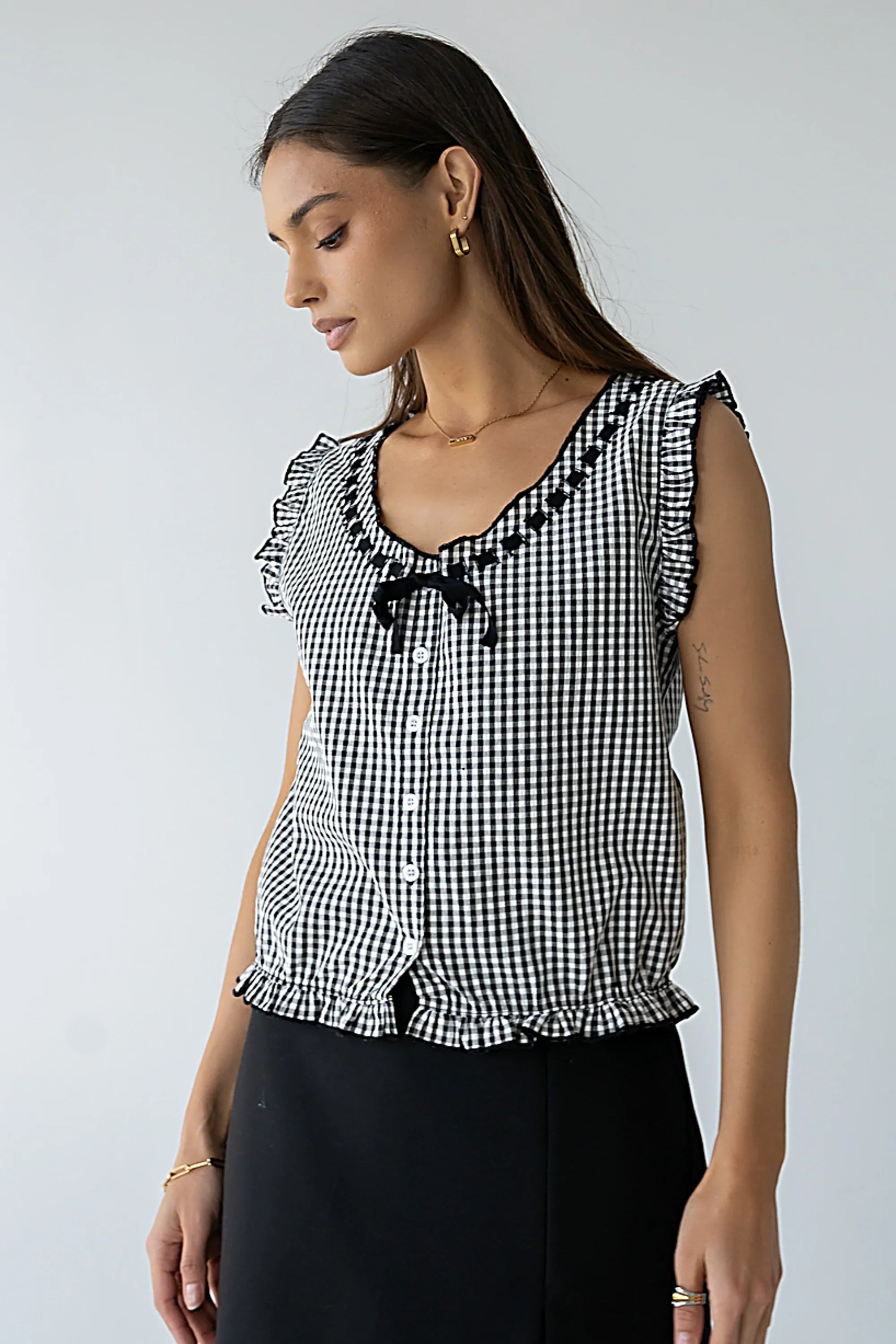 Calvin Gingham Tank in Black